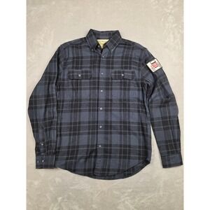 Angry Minnow Vintage Flannel Shirt Men S Blue Black Jeep Nation Patch Plaid Read